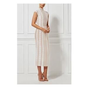 Misha Collection Milk White Beige Striped Chiara Lace Midi Dress Size Small